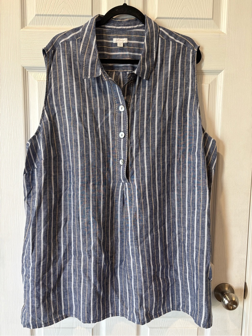 J.Jill Love Linen Sleeveless Blue Stripe Button-Front Women's Top Size 4XL